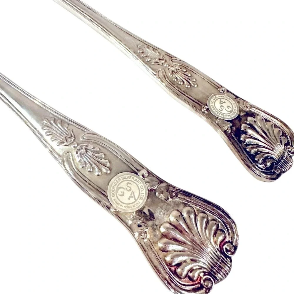 Vintage Godinger‎ Silverplate Serving Utensil Set Fork Spoon Made In Hong Kong
